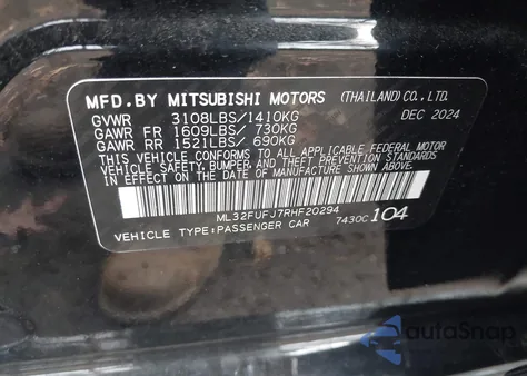 2024 Mitsubishi Mirage G4 Black Edition/Es/Le from USA, damaged, VIN ML32FUFJ7RHF20294